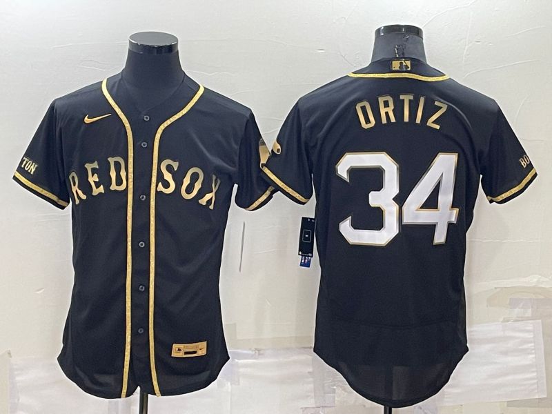 Men Boston Red Sox 34 Ortiz Black Gold Elite 2022 Nike MLB Jersey